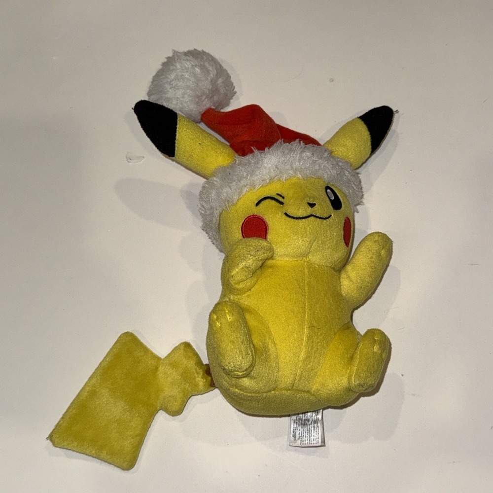 Tomy Pokemon 9"‎ Pikachu Santa Hat Holiday Christmas Plush Stuffed Toy 2017